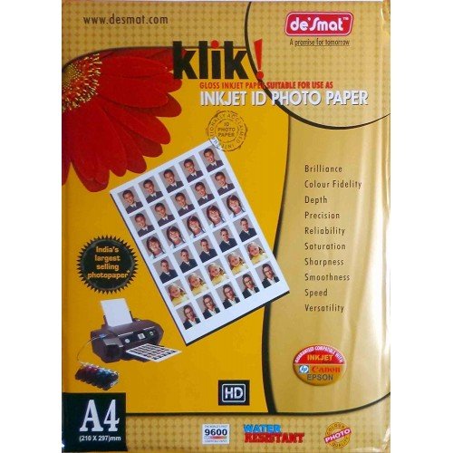 Rich & Bliss Desmat Klik Glossy Photo Paper for Inkjet Printers A4 Size, 50 Sheets, 180 GSM (9600 DPI)